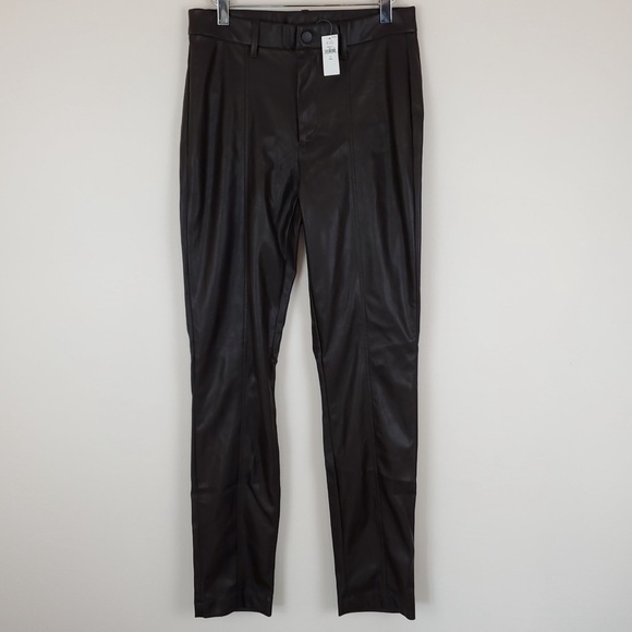 Gap Mid Rise Vegan Leather Skinny Pants - Brown 6 Tall - Picture 2 of 9